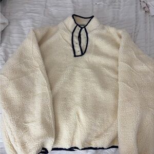 Cream Teddy Pullover Jacket with Contrast Trim